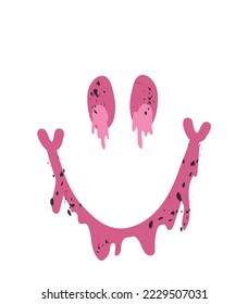 Melting smile emoji icon. Melted funny smile face. Dripping smile. 

