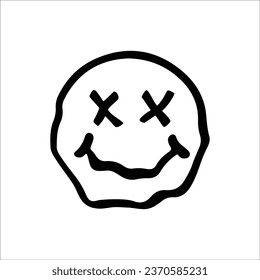 Melting smile, Funny psychedelic surreal techno acid vector melt smile face logo. Dripping smile. Good mood. Positive emoji. Molten. Sad face. Vector emoji. Emoji face. Face symbol.