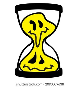 Melting Smile and hourglass. Hourglass creative. Streetwear Design black and yellow color commercial use. Vector trendy cartoon character.
