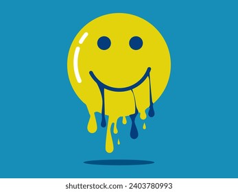 Melting smiley face icon. Happiness melts away. vector