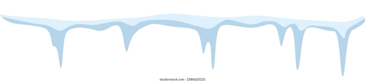 Melting snow creates icicles hanging from a roof on a sunny winter day, offering a picturesque seasonal scene filled with shimmering frost and vibrant light