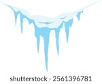 Melting snow creates stunning icicles hanging from the roof, forming a picturesque winter landscape filled with crystalline beauty and the essence of the cold season