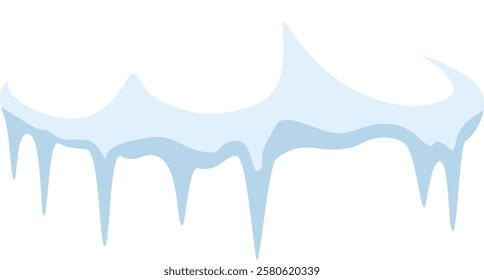Melting snowdrift creating delicate icicles against a bright white background, offering a perfect visual for winter and Christmas themed projects and designs