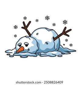 Melting Snowman Cartoon Vector Illustration