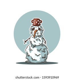 Melting Snowman - cartoony vector illustration. 