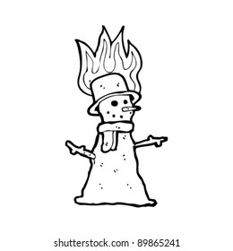 melting snowman with hat on fire cartoon