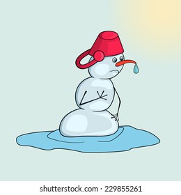 Melting Snowman in a puddle