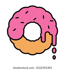 Melting Strawberry Donut Icon. Vector.