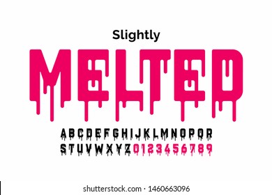 Melting style font design, alphabet letters and numbers vector illustration