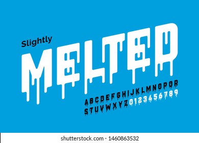 Melting style font design, alphabet letters and numbers vector illustration