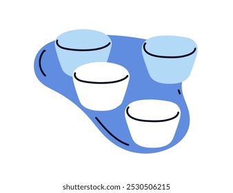 Derretimento, descongelação, aquecimento de blocos de gelo em poça de água líquida. Formas frias congeladas durante o degelo a quente. Ilustração vetorial gráfica plana isolada no plano de fundo branco