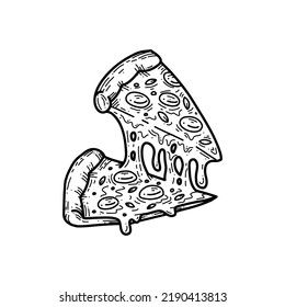 melting two cheese pizza slice doodle food hand drawing illustration