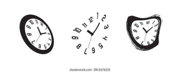 melting watches. Set of deformed wall clock.