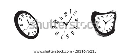 melting watches. Set of deformed wall clock.