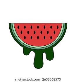Melting Watermelon Slice Cartoon Illustration	
