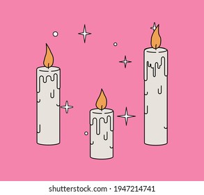 Melting wax candles. Vector cartoon illustration.