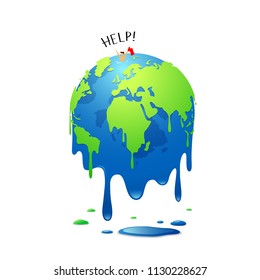Melting world isolated on white background, vector illustration