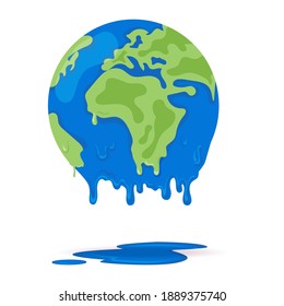 El mundo se derrite mostrando el calentamiento global. El mundo se derrite. Concepto de calentamiento global, cuidado del mundo, ilustración vectorial. Tierra en fusión, concepto de calentamiento global, 