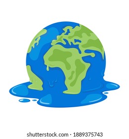 Melting world showing global warming.Melting world. Concept global warming, take care world ,vector illustration. Melting earth, concept of global warming, 