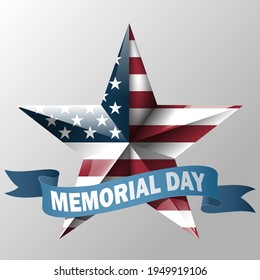Mem Day with star in usa flag colors