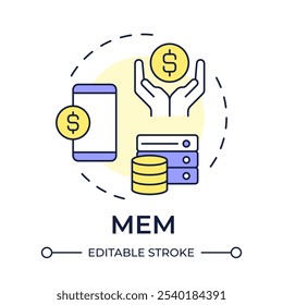 MEM multi color concept icon. Mobile expenses management. Data cost, business. Finance, budget. Round shape line illustration. Abstract idea. Graphic design. Easy to use in infographic, presentation