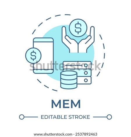 MEM soft blue concept icon. Mobile expenses management. Data cost, business. Finance, budget. Round shape line illustration. Abstract idea. Graphic design. Easy to use in infographic, presentation