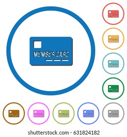 Member card flat color vector icons with shadows in round outlines on white background