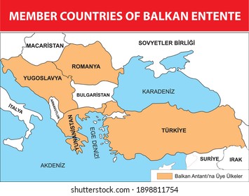 Member Countries of Balkan Entente Turkish history map