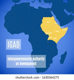 Member countries of the Intergovernmental Authority on Development. Vector map of members of the IGAD.