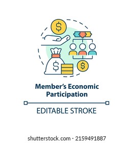 Member Economic Participation Concept Icon. Cooperative Principle Abstract Idea Thin Line Illustration. Capital Control. Isolated Outline Drawing. Editable Stroke. Arial, Myriad Pro-Bold Fonts Used