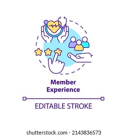 Member Experience Concept Icon. Customer Service. Healthcare Macro Trends Abstract Idea Thin Line Illustration. Isolated Outline Drawing. Editable Stroke. Arial, Myriad Pro-Bold Fonts Used