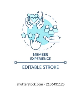Member Experience Turquoise Concept Icon. Customer Service. Healthcare Macro Trends Abstract Idea Thin Line Illustration. Isolated Outline Drawing. Editable Stroke. Arial, Myriad Pro-Bold Fonts Used