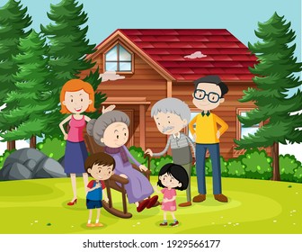 Member of family at home outdoor scene illustration