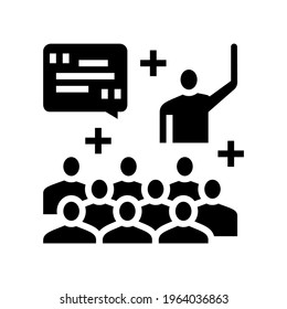 member forum answering on question glyph icon vector. member forum answering on question sign. isolated contour symbol black illustration