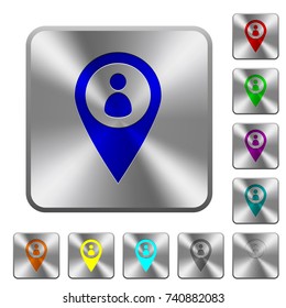 Member GPS map location engraved icons on rounded square glossy steel buttons