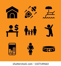 member, headset, strap and romantic icon set. Vector illustration for web and design.