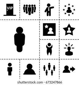Member icon. set of 13 filled membericons such as businessman, favourite user, favorite photo, vip door, user bulb, group