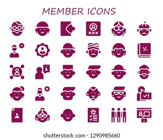  member icon set. 30 filled member icons. Simple modern icons about  - Man, Avatar, Login, User, Remove user, Account, Add user, Profile, Group