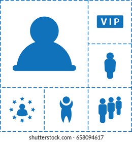 Member icon. set of 6 member filled icons such as vip, group, man, user surrounded by stars