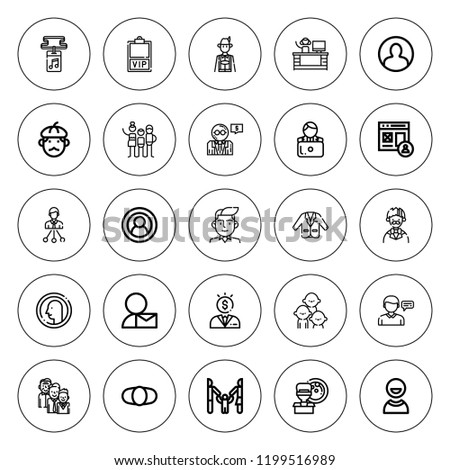 Member icon set. collection of 25 outline member icons with businessman, family, group, man, person, profile, registration, suit, vip pass, user icons. editable icons.