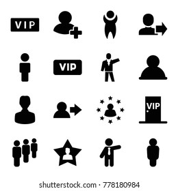 Member icons. set of 16 editable filled member icons such as vip, businessman, user, group, add friend, favorite user, vip door, man