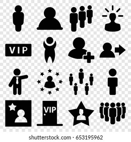Member icons set. set of 16 member filled icons such as vip, businessman, add friend, favourite user, favorite photo, vip door, user bulb, group