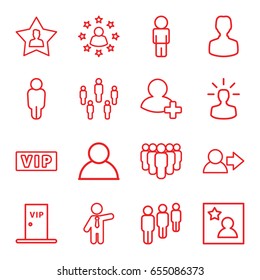Member icons set. set of 16 member outline icons such as vip, businessman, add friend, favourite user, favorite photo, vip door, user bulb
