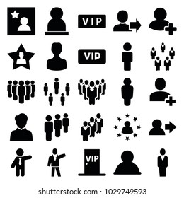 Member icons. set of 25 editable filled member icons such as vip, businessman, user, group, add friend, favorite user, favorite photo, vip door