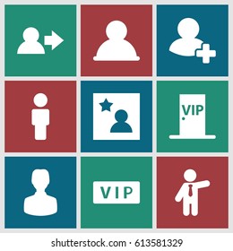 Member icons set. set of 9 member filled icons such as vip, businessman, add friend, favorite photo, vip door