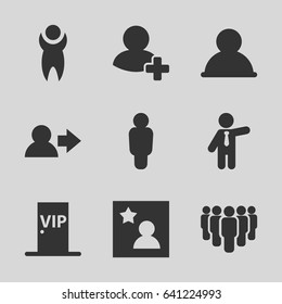 Member icons set. set of 9 member filled icons such as businessman, add friend, favorite photo, vip door, group, man