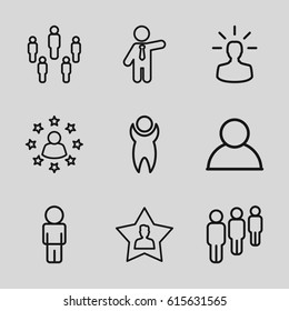 Member icons set. set of 9 member outline icons such as businessman, favourite user, user bulb, man