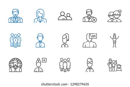 member icons set. Collection of member with father and son, user, group, add user, man, businessman, people, businesswoman. Editable and scalable member icons.