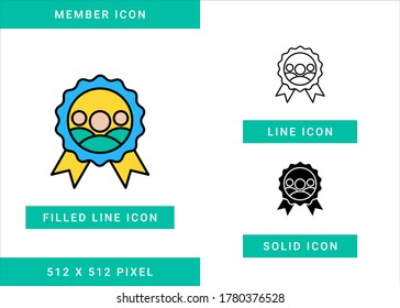 Member icons set vector illustration with solid icon line style. VIP customer award symbol. Editable stroke icon on isolated background for web design, user interface, and mobile app