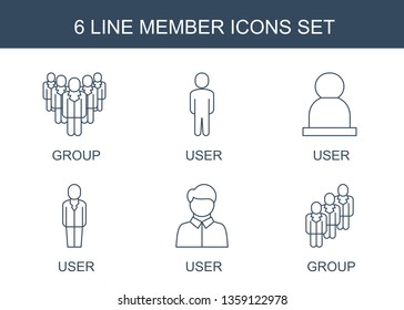 member icons. Trendy 6 member icons. Contain icons such as group, user. member icon for web and mobile.